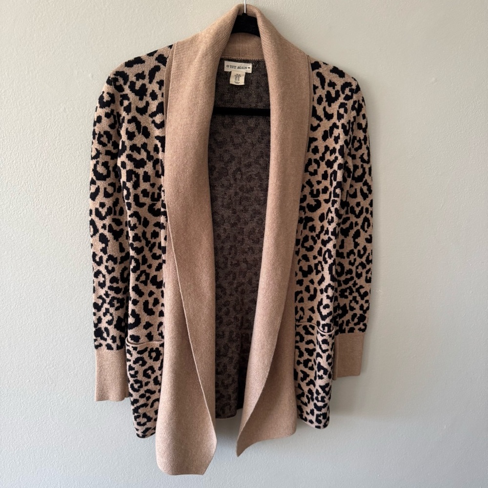 Yet Again leopard print open knit cardigan sweater XSmall - Picture 9 of 14